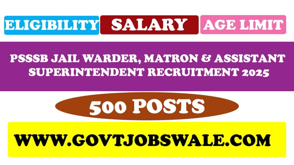 PSSSB Jail Warder, Matron & Assistant Superintendent Recruitment 2025